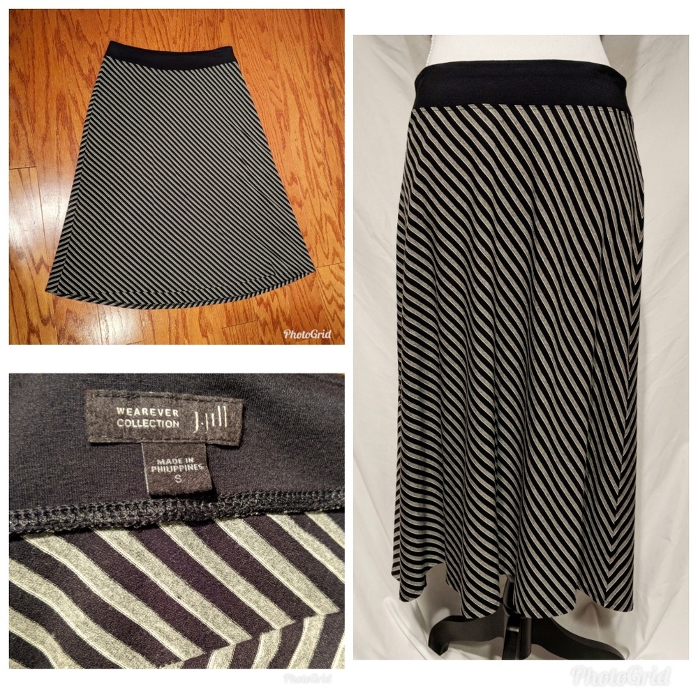 J. Jill Black Gray Striped A line Skirt Size Small